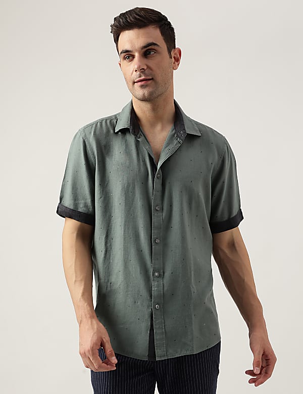 Relaxed Fit Linen Blend Printed Shirt