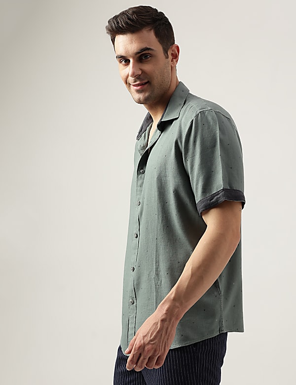 Relaxed Fit Linen Blend Printed Shirt