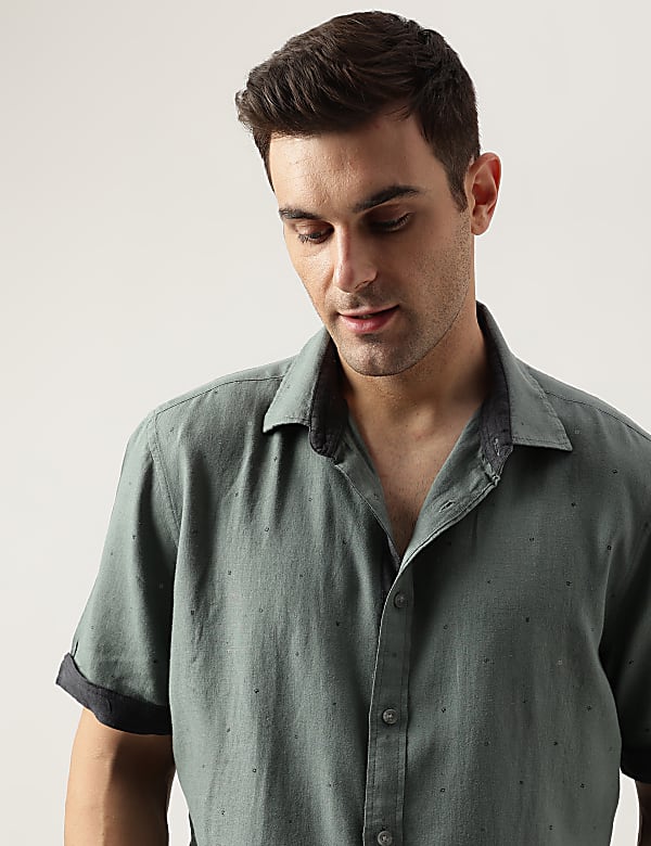 Relaxed Fit Linen Blend Printed Shirt