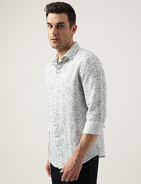 Regular Fit Linen Blend Printed Shirt