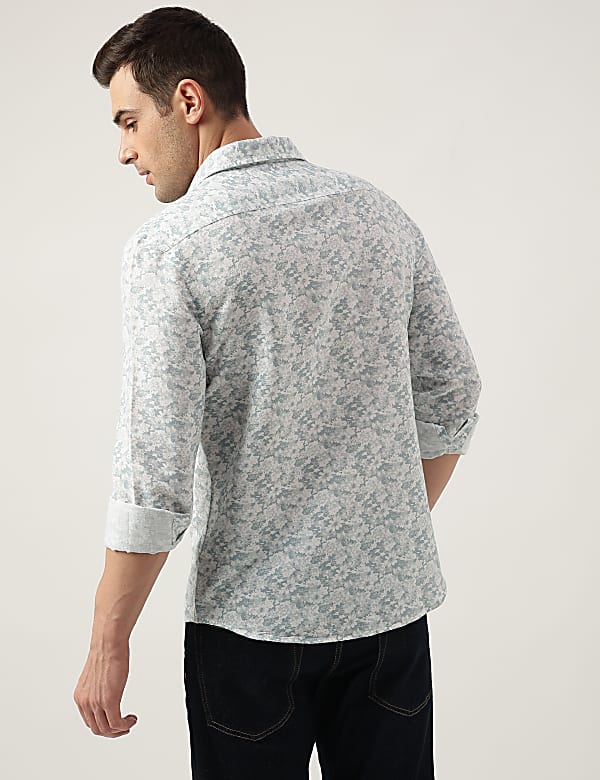 Regular Fit Linen Blend Printed Shirt