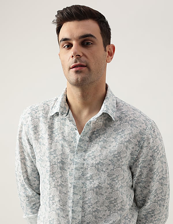 Regular Fit Linen Blend Printed Shirt