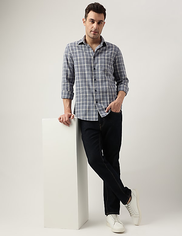 Regular Fit Linen Blend Checked Shirt