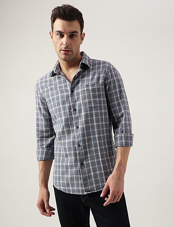 Regular Fit Linen Blend Checked Shirt