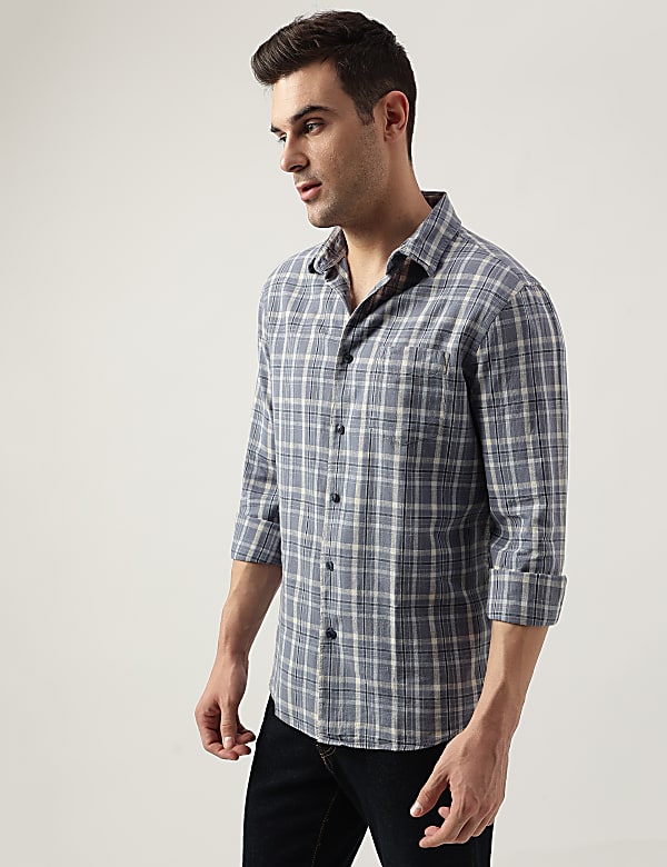 Regular Fit Linen Blend Checked Shirt