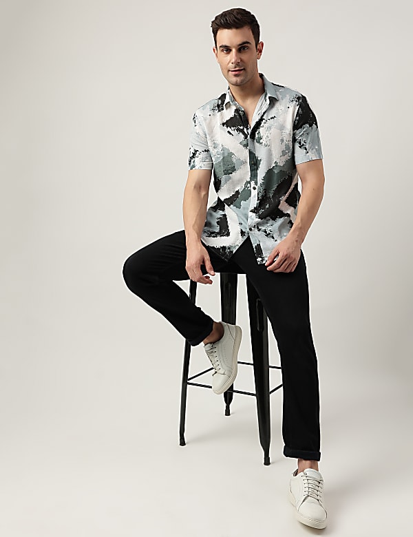 Slim Fit Linen Blend Printed Shirt
