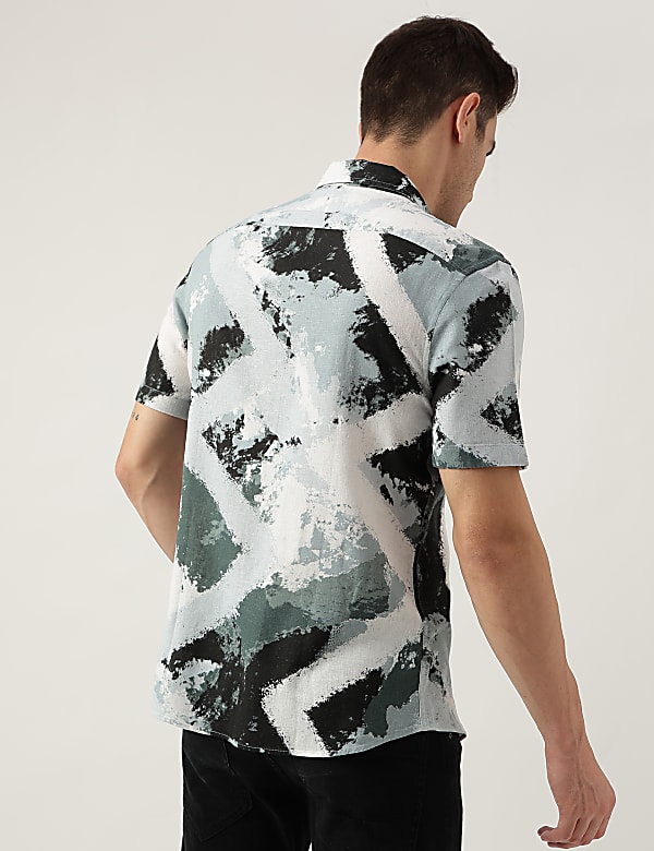 Slim Fit Linen Blend Printed Shirt