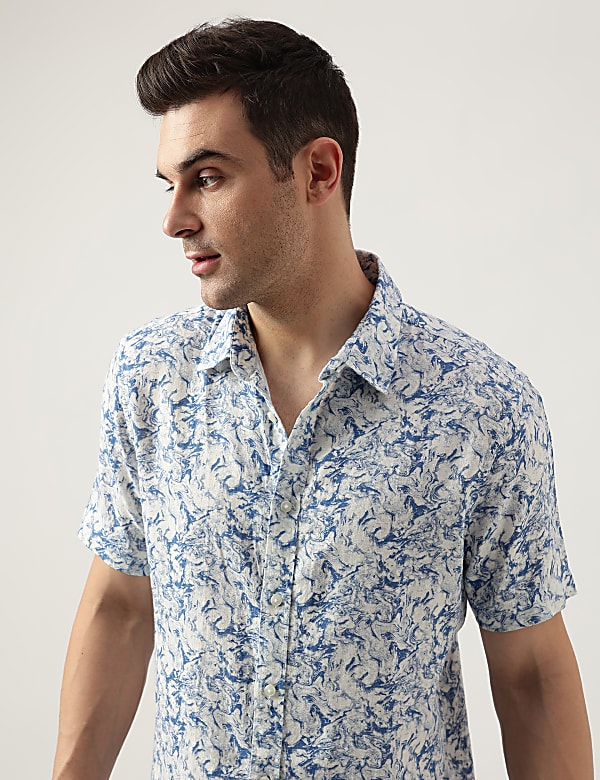 Regular Fit Linen Blend Printed Shirt