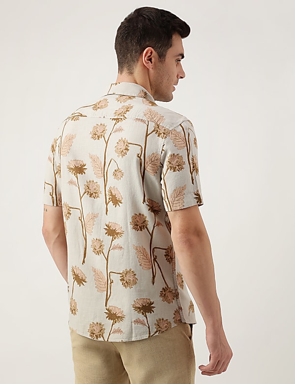 Regular Fit Linen Blend Printed Shirt