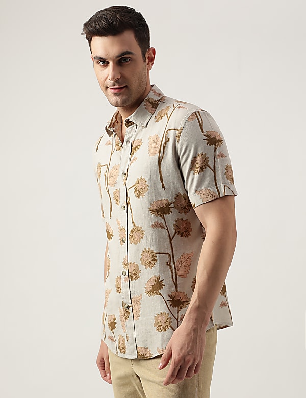 Regular Fit Linen Blend Printed Shirt