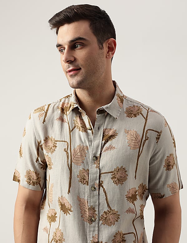 Regular Fit Linen Blend Printed Shirt