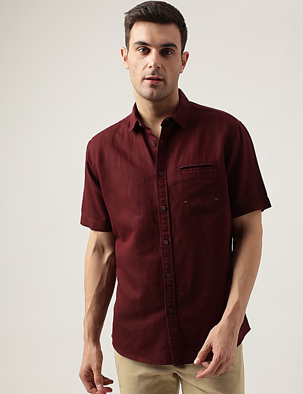 Relaxed Fit Linen Blend Plain Shirt