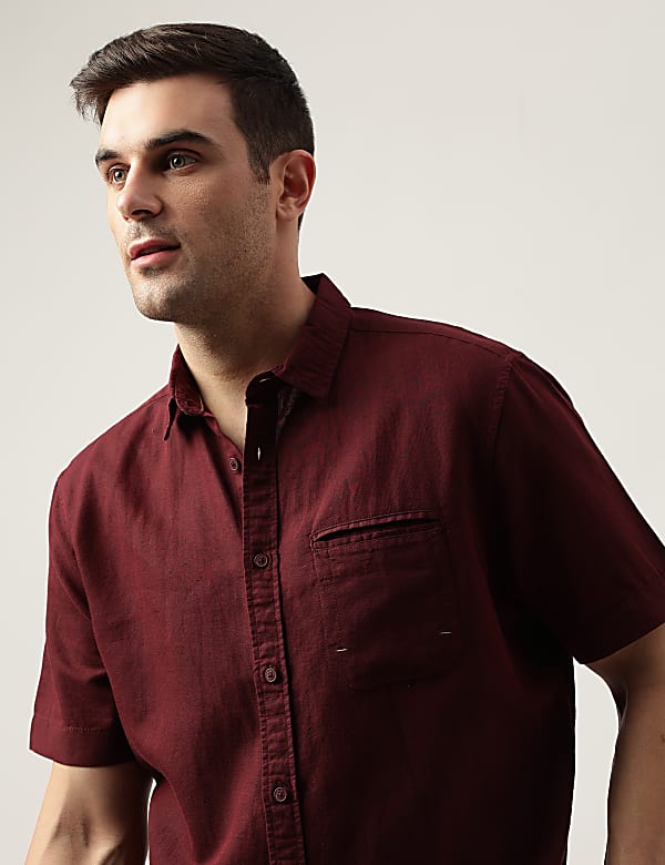 Relaxed Fit Linen Blend Plain Shirt