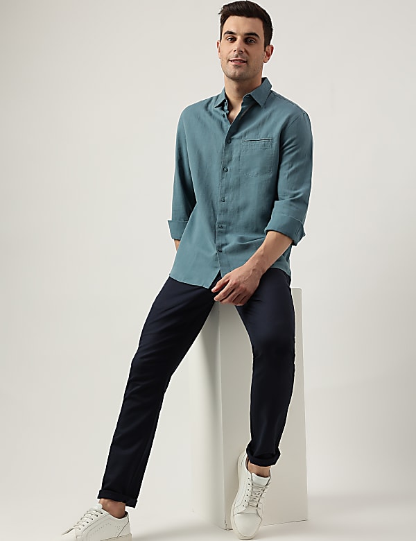 Relaxed Fit Linen Blend Plain Shirt