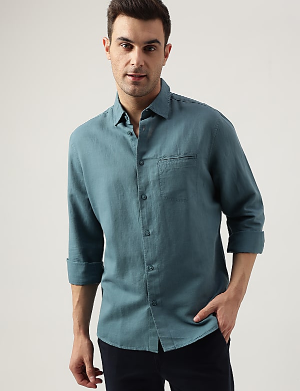 Relaxed Fit Linen Blend Plain Shirt