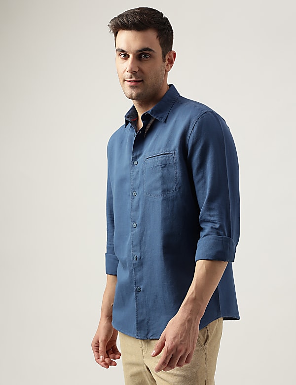 Relaxed Fit Linen Blend Plain Shirt