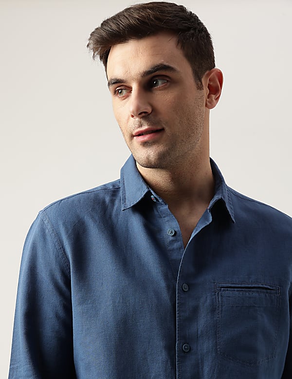 Relaxed Fit Linen Blend Plain Shirt