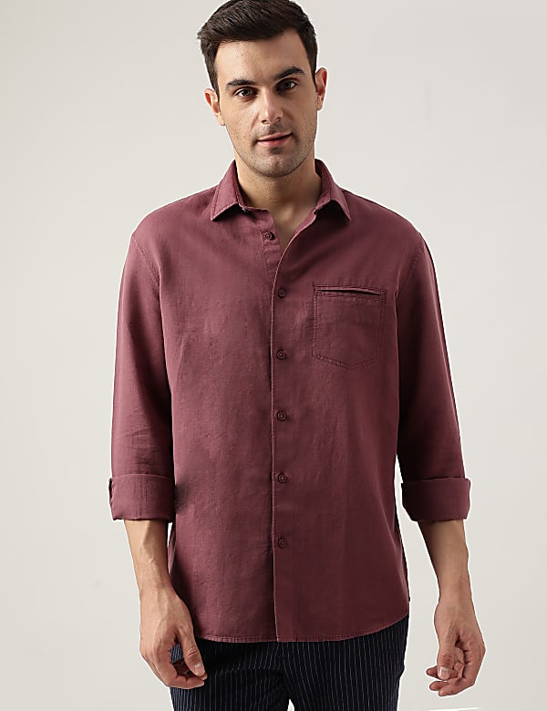 Relaxed Fit Linen Blend Plain Shirt