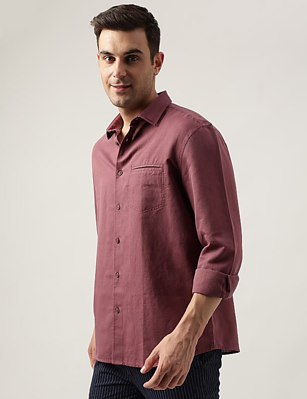Relaxed Fit Linen Blend Plain Shirt