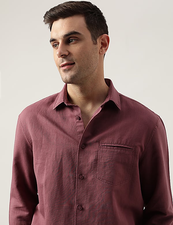 Relaxed Fit Linen Blend Plain Shirt