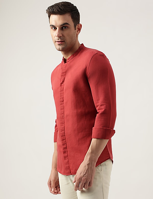 Slim Fit Linen Blend Plain Shirt