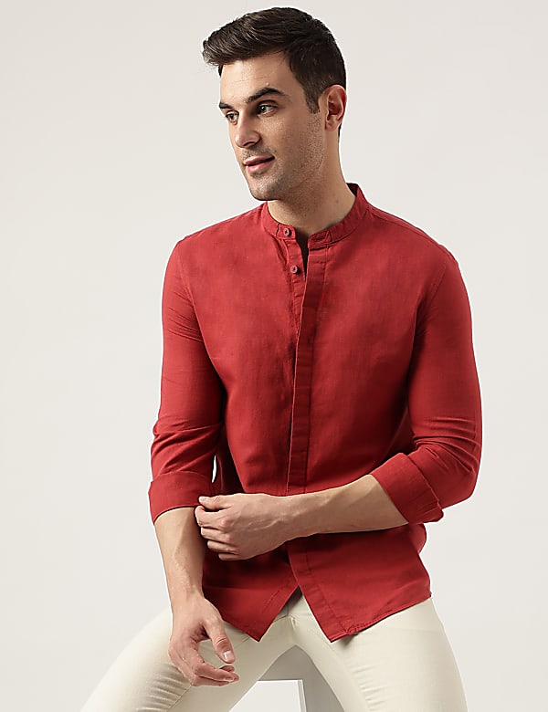 Slim Fit Linen Blend Plain Shirt