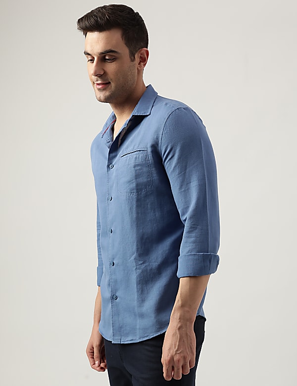 Slim Fit Linen Blend Plain Shirt