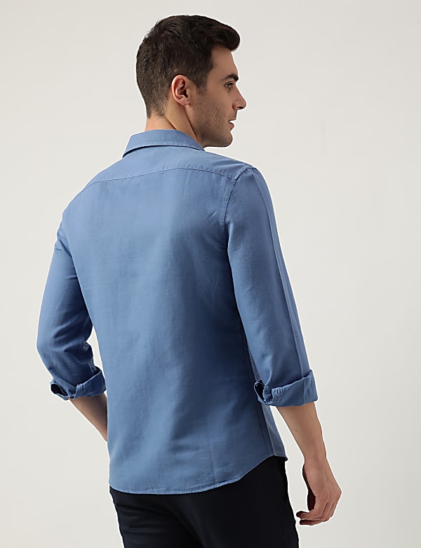 Slim Fit Linen Blend Plain Shirt