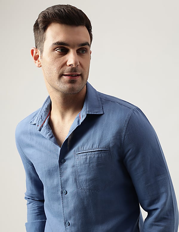 Slim Fit Linen Blend Plain Shirt