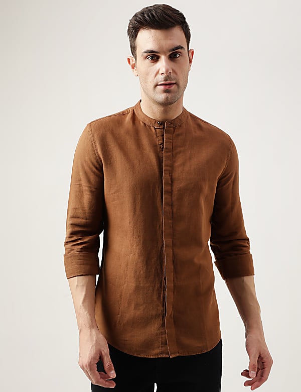 Slim Fit Linen Blend Plain Shirt