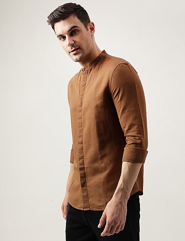 Slim Fit Linen Blend Plain Shirt