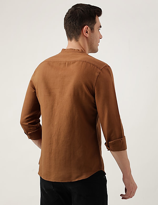 Slim Fit Linen Blend Plain Shirt