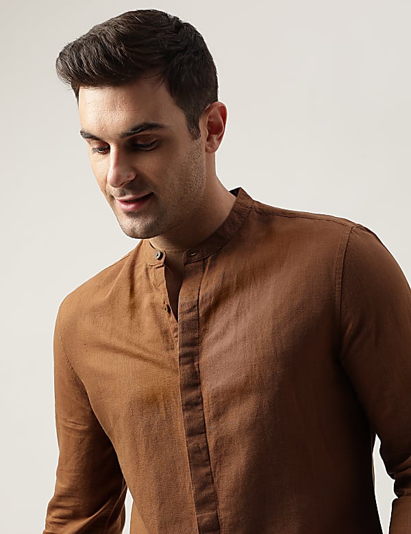 Slim Fit Linen Blend Plain Shirt