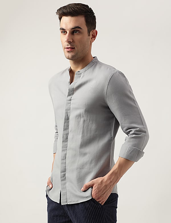 Slim Fit Linen Blend Plain Shirt
