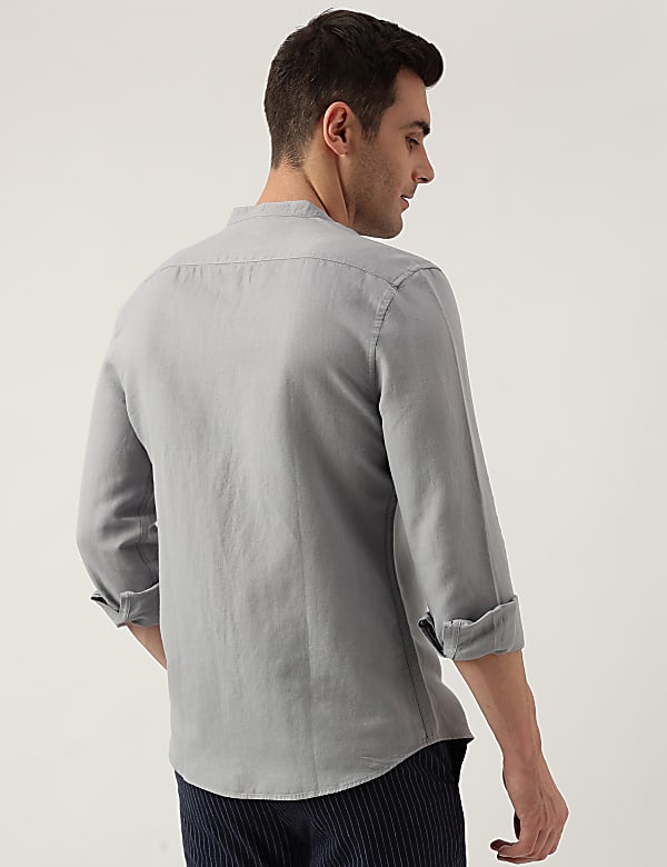 Slim Fit Linen Blend Plain Shirt