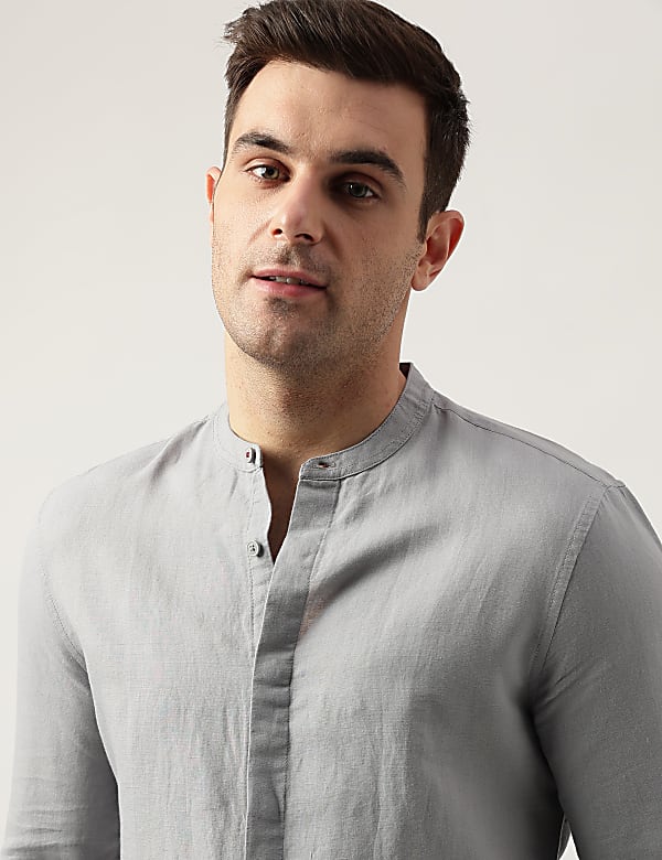 Slim Fit Linen Blend Plain Shirt