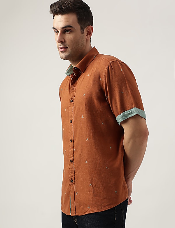 Relaxed Fit Linen Blend Printed Shirt