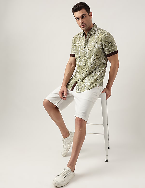 Regular Fit Linen Blend Printed Shirt