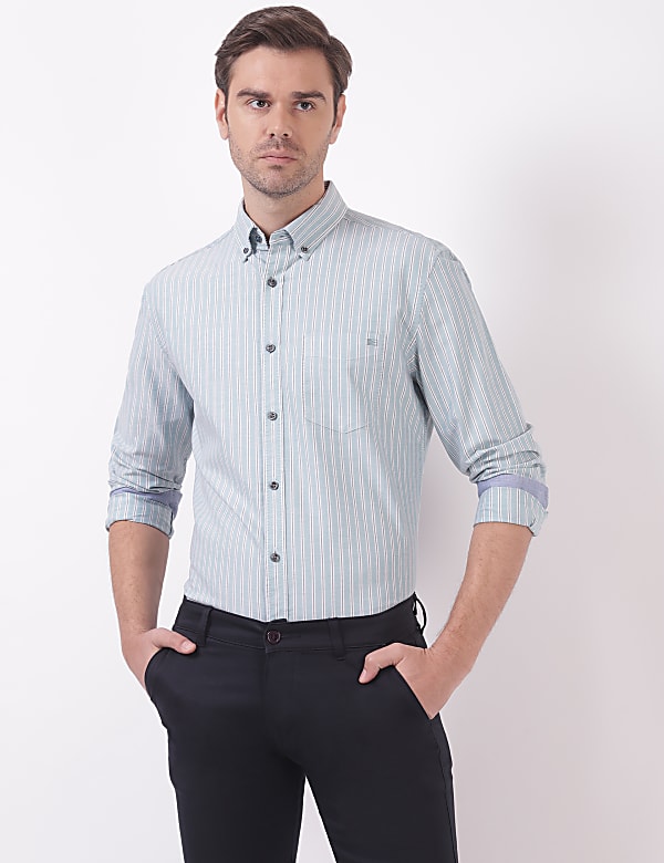 Cotton Stripes Button Down Collar Shirts
