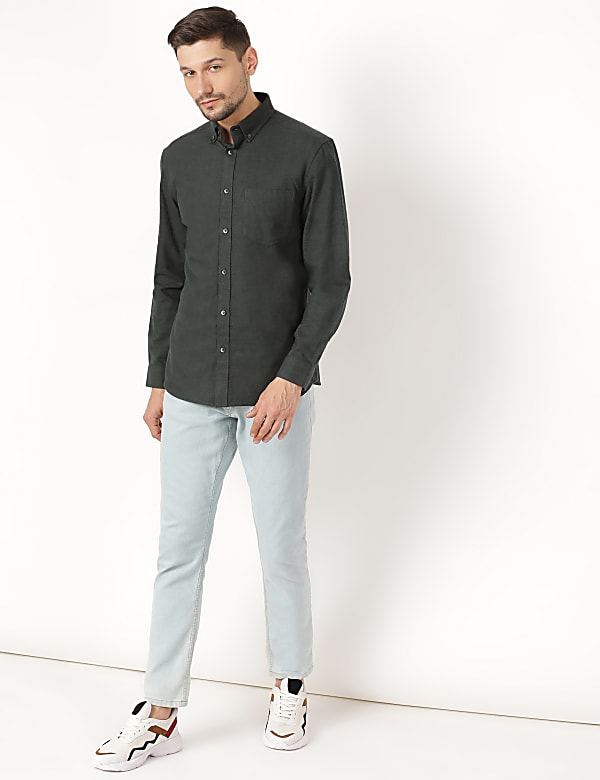 Pure Cotton Plain Button Down Shirt
