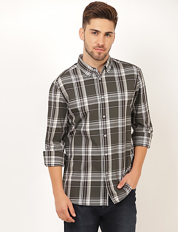 Pure Cotton Check Button Down Collar Shirt