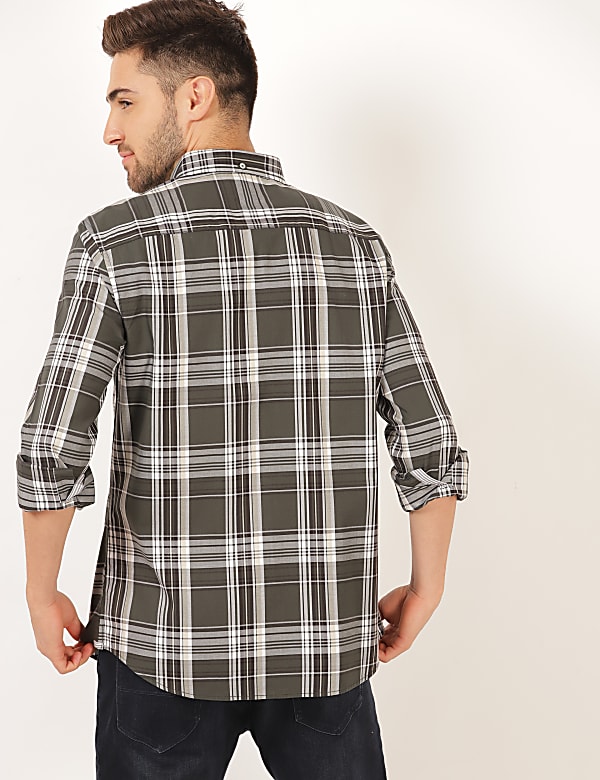 Pure Cotton Check Button Down Collar Shirt