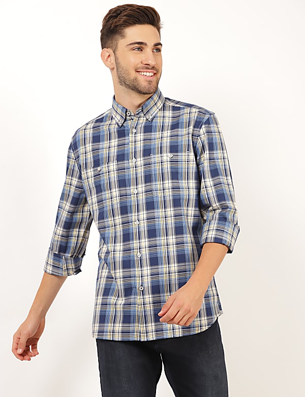 Pure Cotton Check Button Down Collar Shirt