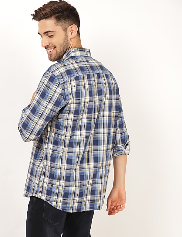 Pure Cotton Check Button Down Collar Shirt
