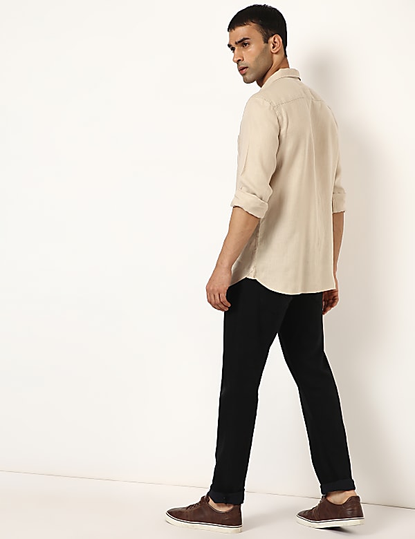 Pure Linen Plain Spread Collar Shirt