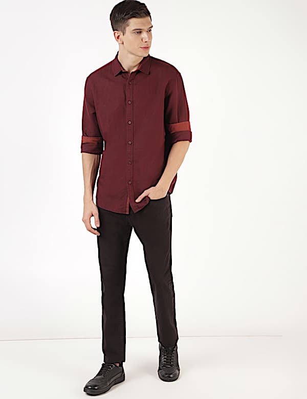 Linen Mix Plain Spread Collar Shirt