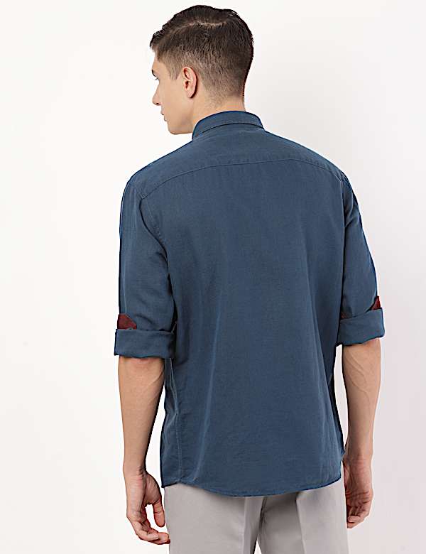 Linen Mix Plain Spread Collar Shirt