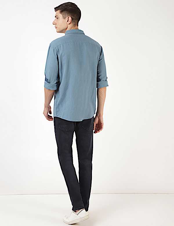Linen Mix Plain Spread Collar Shirt