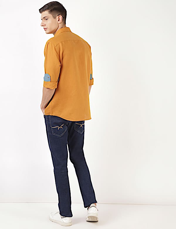 Linen Mix Plain Spread Collar Shirt