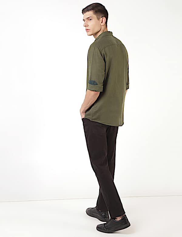 Linen Mix Plain Spread Collar Shirt